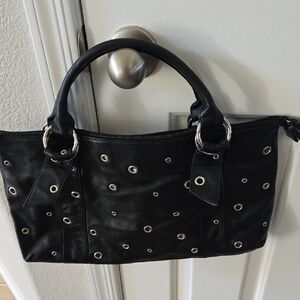 Elegant Black Shoulder Bag with Silver Details